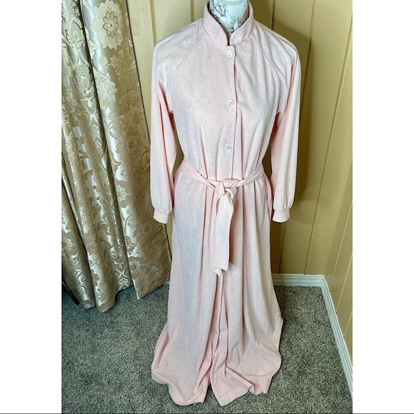 Vintage David Brown Boutique Button Down House Coat Women's Small PJ Pink Robe - Picture 1 of 8